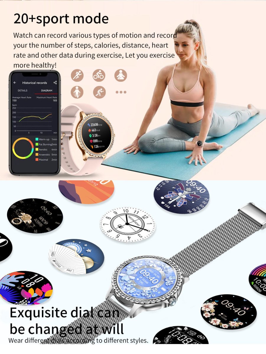 Elegant Women's Smartwatch,HD Touchscreen, Bluetooth Calls, Health Monitoring(Black Thin Steel Strip) - Factory Direct Shop