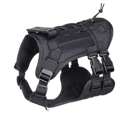 Black Tactical Dog Training Harness - Adjustable Vest for Training and Walking - L