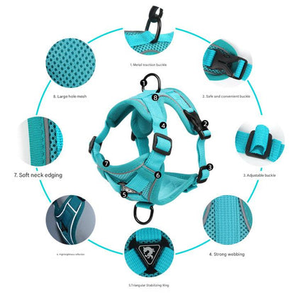 Blue Reflective Mesh Dog Harness and Leash Set - Adjustable No-Pull Vest - XL