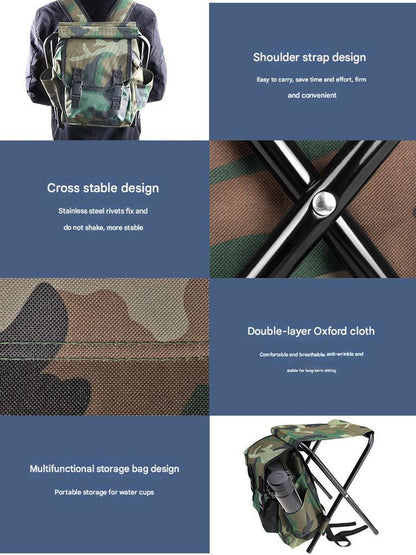 Folding Camo Backpack Stool - Portable Chair for Camping & Fishing