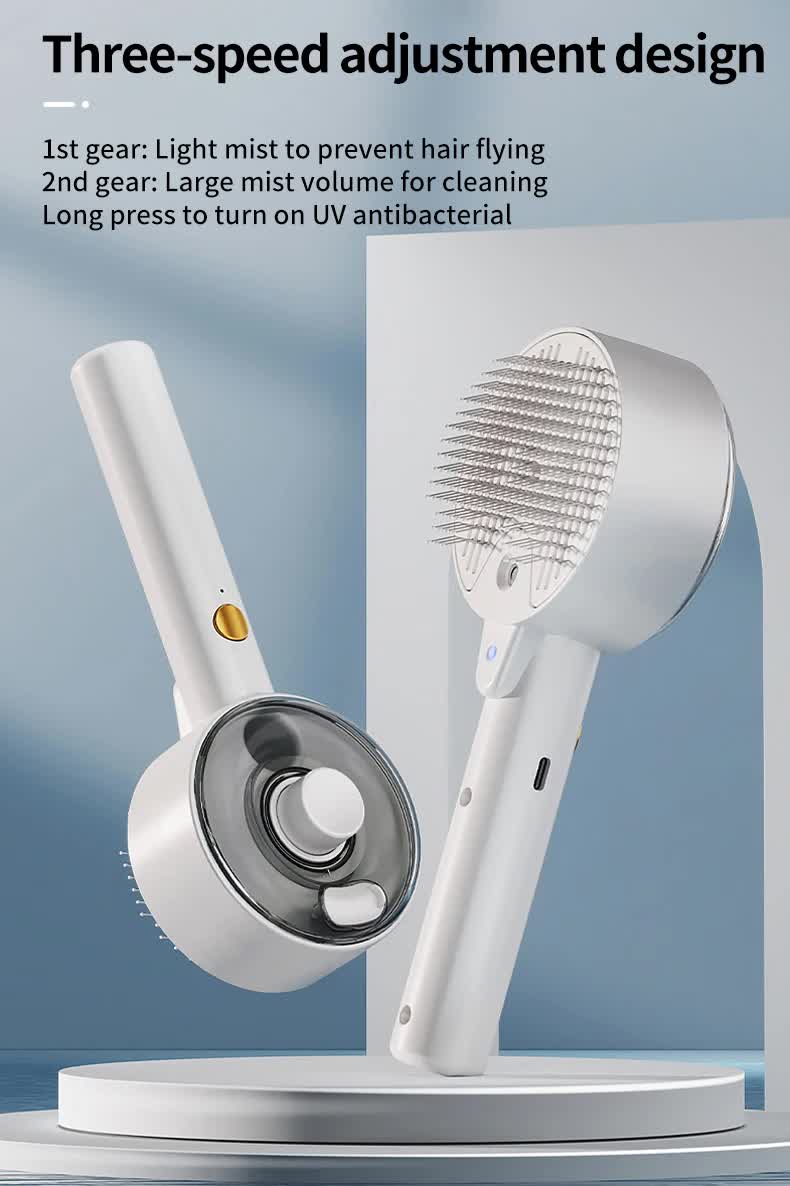 Pink Rechargeable Pet Grooming Brush with UVC Sterilizer & Mist Spray - Factory Direct Shop