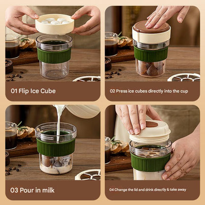 2-in-1 Ice Cube Maker Tumbler - Portable Cup with Integrated Silicone Ice Tray & Lid (1 cup + 1 ice tray)