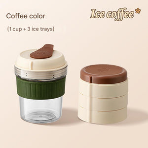 2-in-1 Ice Cube Maker Tumbler - Portable Cup with Integrated Silicone Ice Tray & Lid (1 cup + 3 ice tray)