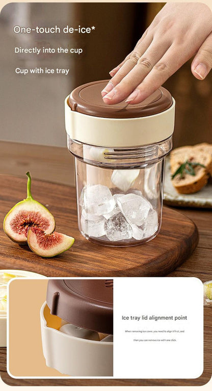 2-in-1 Ice Cube Maker Tumbler - Portable Cup with Integrated Silicone Ice Tray & Lid (1 cup + 3 ice tray)