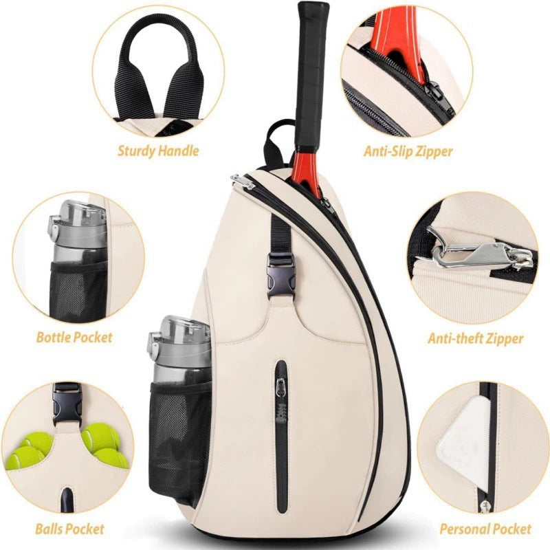 Beige Tennis Pickleball Sling Bag - Crossbody Racket Backpack for Men & Women (33x14x49cm)