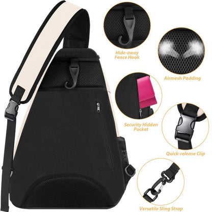 Beige Tennis Pickleball Sling Bag - Crossbody Racket Backpack for Men & Women (33x14x49cm)