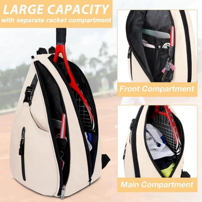 Black Tennis Pickleball Sling Bag - Crossbody Racket Backpack for Men & Women (33x14x49cm)