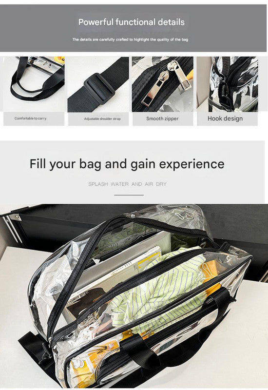 Black transparent Multi-Purpose Clear PVC Bag - Travel, Fitness, Storage Tote (42x26x15cm)