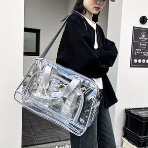 Silver transparent Multi-Purpose Clear PVC Bag - Travel, Fitness, Storage Tote (42x26x15cm)
