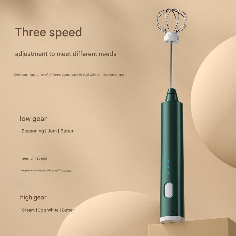 Green Cordless Drink Mixer & Egg Beater with 2 Whisk Heads - USB Powered - Factory Direct Shop
