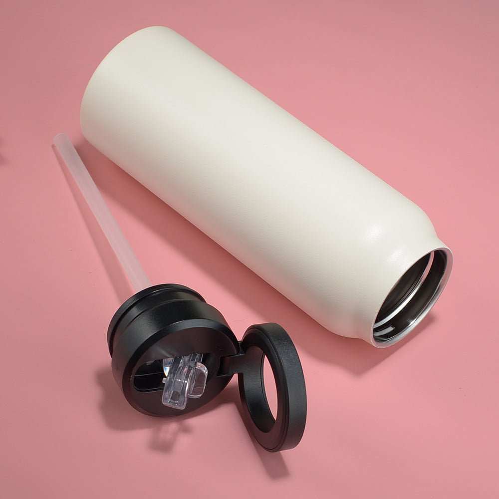 Stainless Steel Sports Water Bottle Insulated with Magnetic Phone Stand - Beige 710ml - Factory Direct Shop