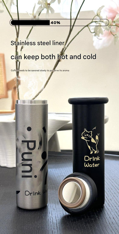 Mini Insulated Coffee Cup - 316 Stainless Steel, Portable & Stylish - Black Kitten (300ml) - Factory Direct Shop