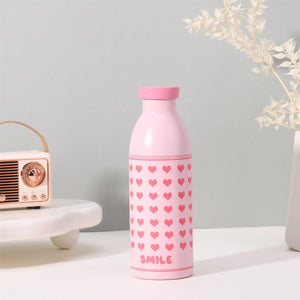Cute Milk Bottle Thermos - 500ml Stainless Steel Insulated Water Bottle (Pink love heart) - Factory Direct Shop