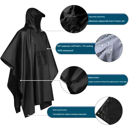Brown Portable Outdoor Camping Poncho - Can be used as Raincoat, Tarp, Ground Cover