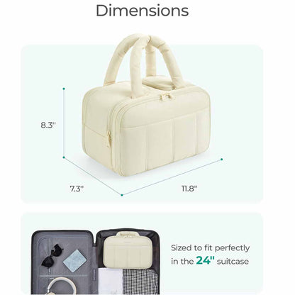 Peach Puffy Travel Wash Bag with Wide-Mouth Access and Wet-Dry Pockets