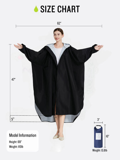 Sea blue Stylish Waterproof Raincoat Poncho - Long, Packable for Outdoor Travel & Hiking