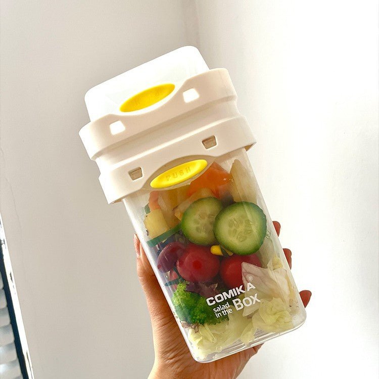 White Portable salad cup with ingredient compartment and fork and spoon - enjoy breakfast on the go - Factory Direct Shop