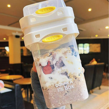 White Portable salad cup with ingredient compartment and fork and spoon - enjoy breakfast on the go - Factory Direct Shop