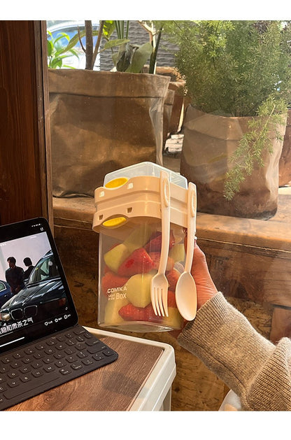 White Portable salad cup with ingredient compartment and fork and spoon - enjoy breakfast on the go - Factory Direct Shop