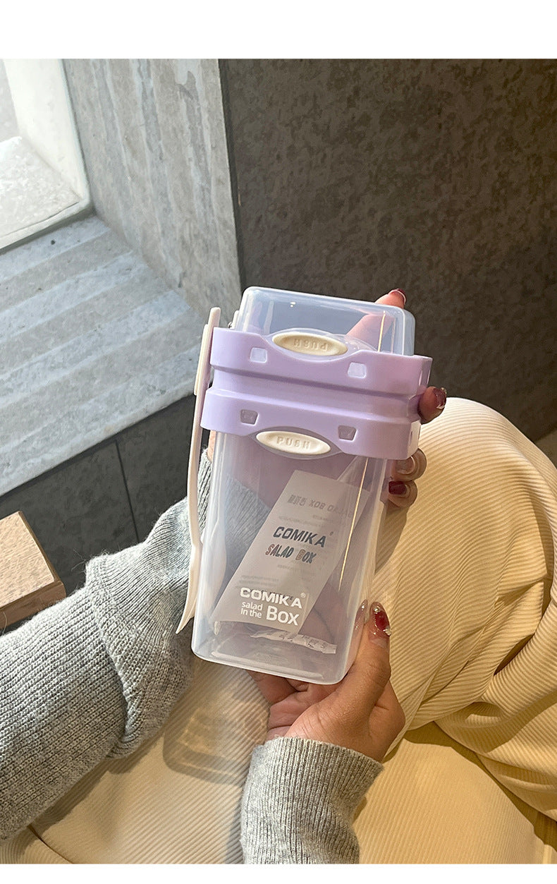 Purple Portable salad cup with ingredient compartment and fork and spoon - enjoy breakfast on the go - Factory Direct Shop