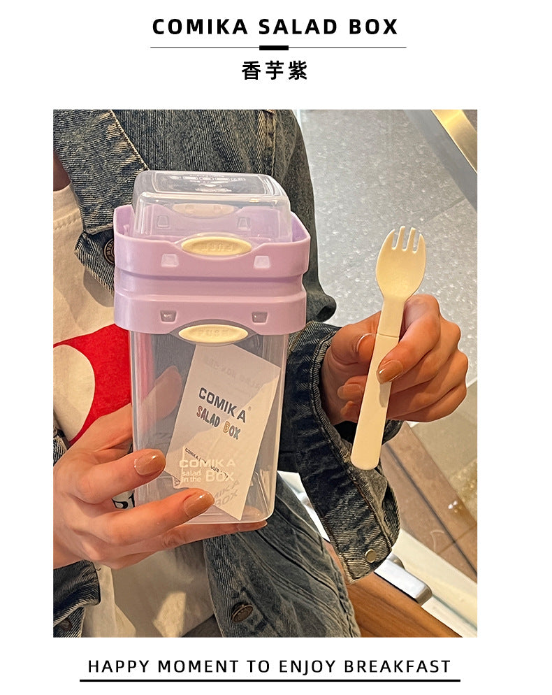 Purple Portable salad cup with ingredient compartment and fork and spoon - enjoy breakfast on the go - Factory Direct Shop