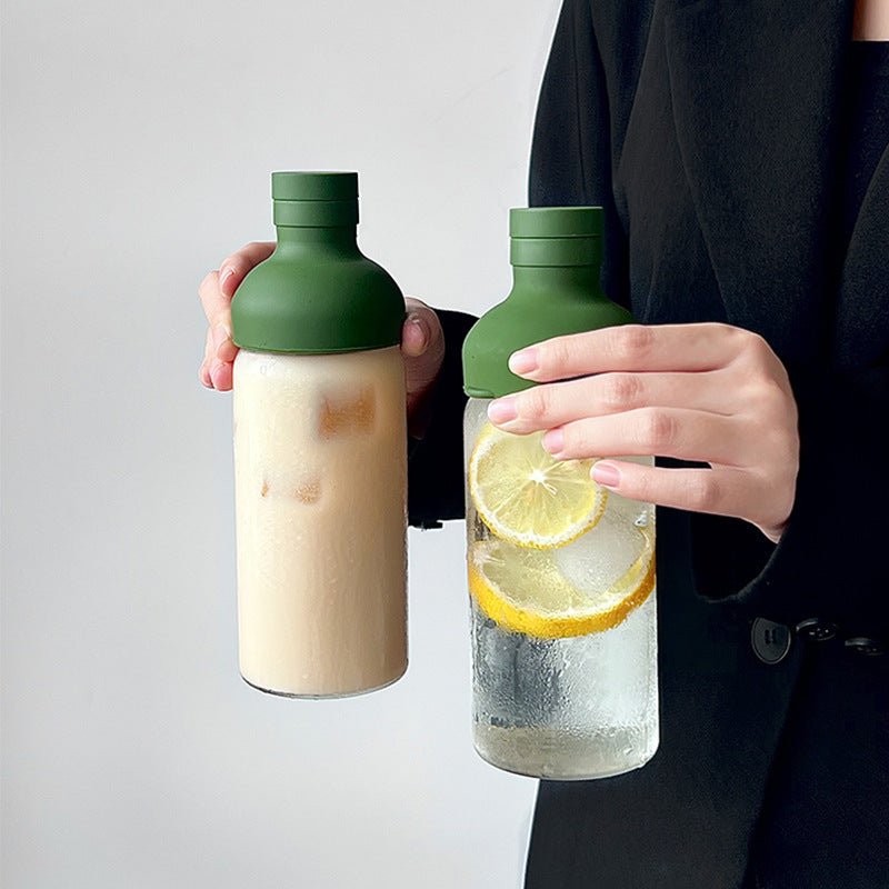 Style Cold Brew Bottle - 450ml Glass, Leak - Resistant Silicone Top Green Silicone Lid - Factory Direct Shop