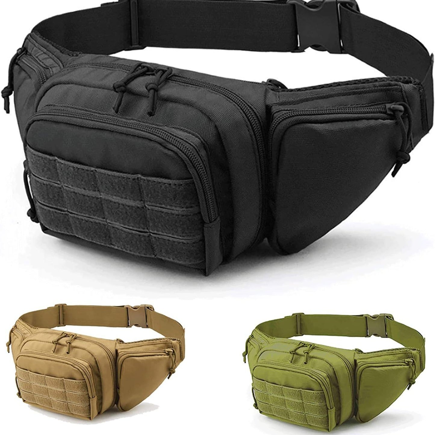 Green Rugged Tactical Waist Pack - MOLLE Outdoor Fanny Bag for Hiking Cycling & Travel