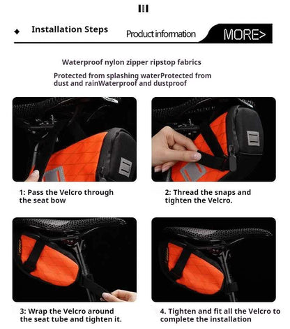 Green And Black Water-Resistant Bicycle Saddle Bag - 1.3L Reflective Seat Pack for Road & Mountain Bikes