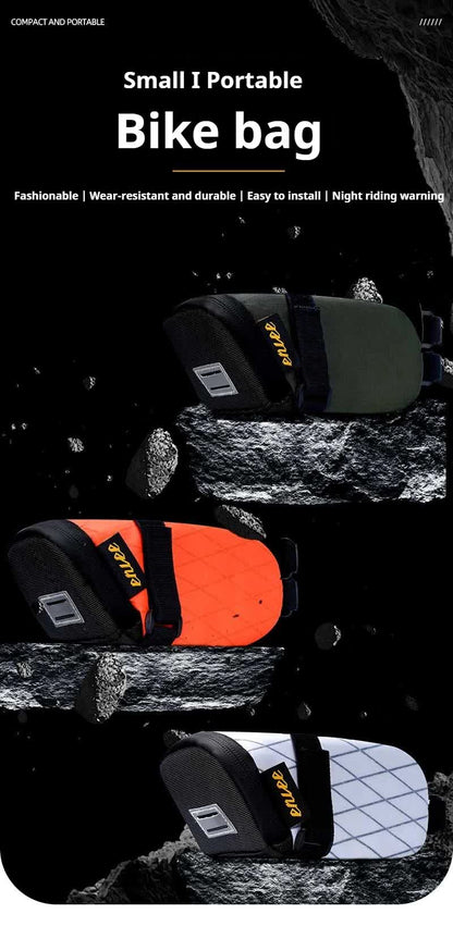 Orange And Black Water-Resistant Bicycle Saddle Bag - 1.3L Reflective Seat Pack for Road & Mountain Bikes