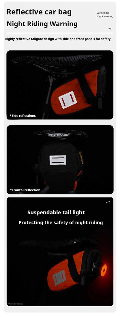 Orange And Black Water-Resistant Bicycle Saddle Bag - 1.3L Reflective Seat Pack for Road & Mountain Bikes