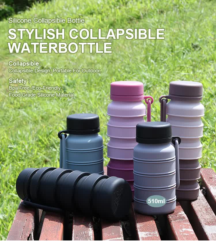 Black Collapsible Silicone Water Bottle - 510ml Portable Food - Grade Travel & Sports Drink Flask - Factory Direct Shop