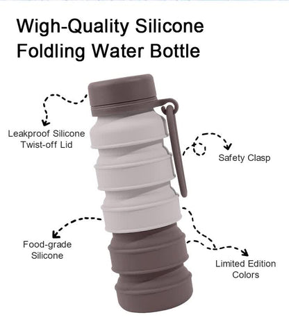 Black Collapsible Silicone Water Bottle - 510ml Portable Food - Grade Travel & Sports Drink Flask - Factory Direct Shop