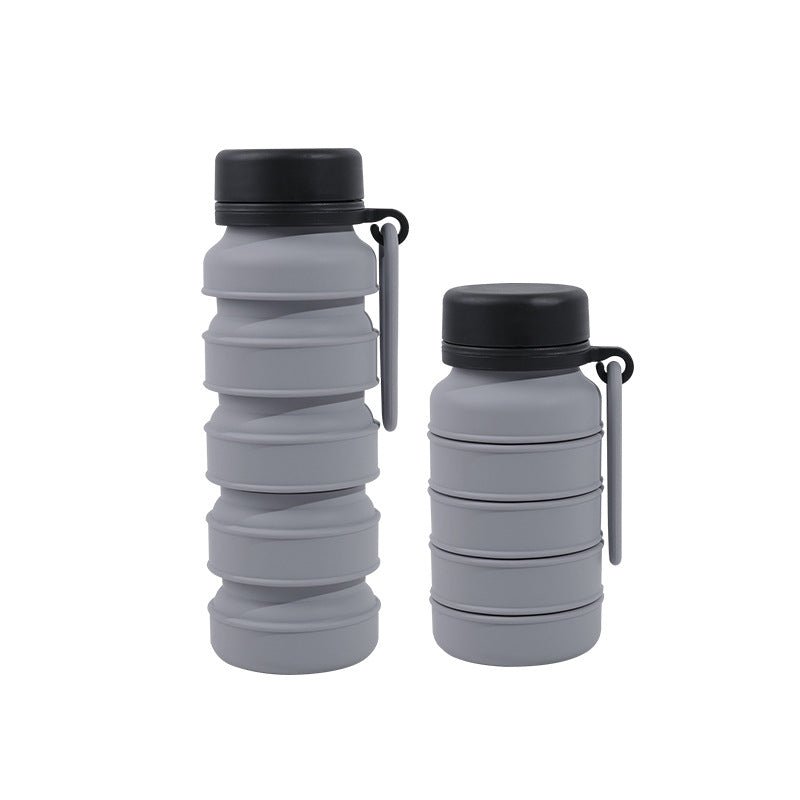 Grey and Black Collapsible Silicone Water Bottle - 510ml Portable Food - Grade Travel & Sports Drink Flask - Factory Direct Shop