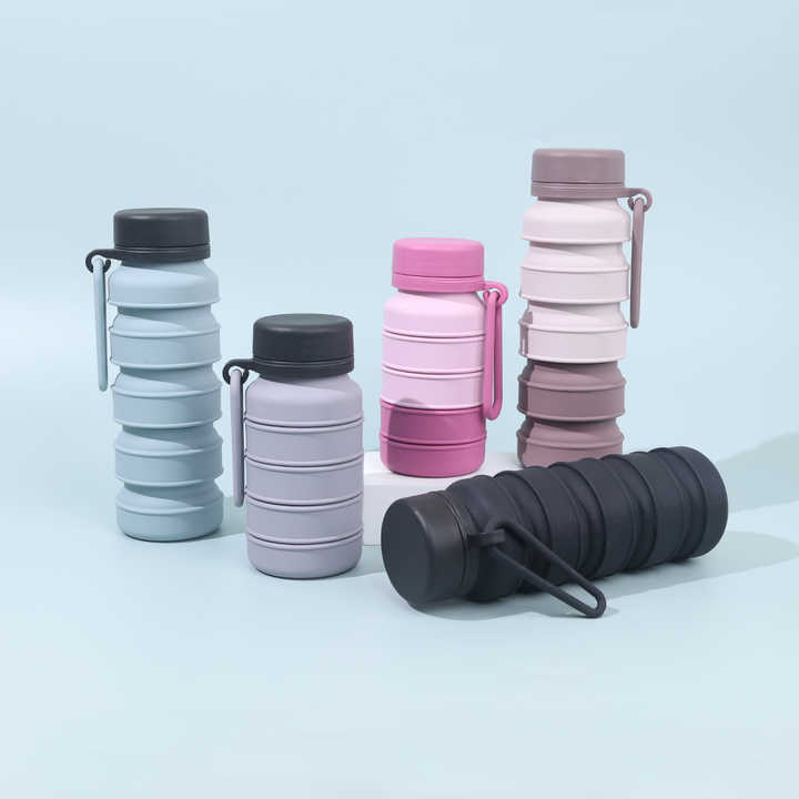 Blue and Black Collapsible Silicone Water Bottle - 510ml Portable Food - Grade Travel & Sports Drink Flask - Factory Direct Shop