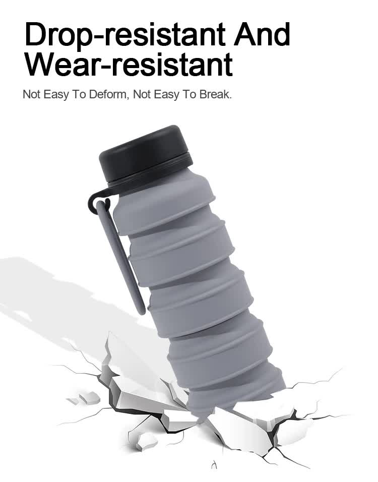 Blue and Black Collapsible Silicone Water Bottle - 510ml Portable Food - Grade Travel & Sports Drink Flask - Factory Direct Shop
