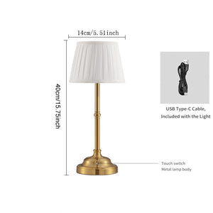 Gold and White Elegant Rechargeable Fabric Shade LED Lamp - Cordless Touch Stepless Dimmable Table Light