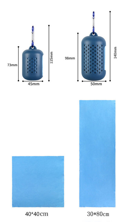 Light Blue Quick Dry Cooling Towel Set (2 Pack) - Microfiber Sport Towels with Silicone Cases & Carabiners