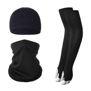 2 Sets Black Cooling UV Protection Set - 2 Skull Cap, 2 Neck Gaiter & 4 Arm Sleeves for Outdoor Sports - Factory Direct Shop