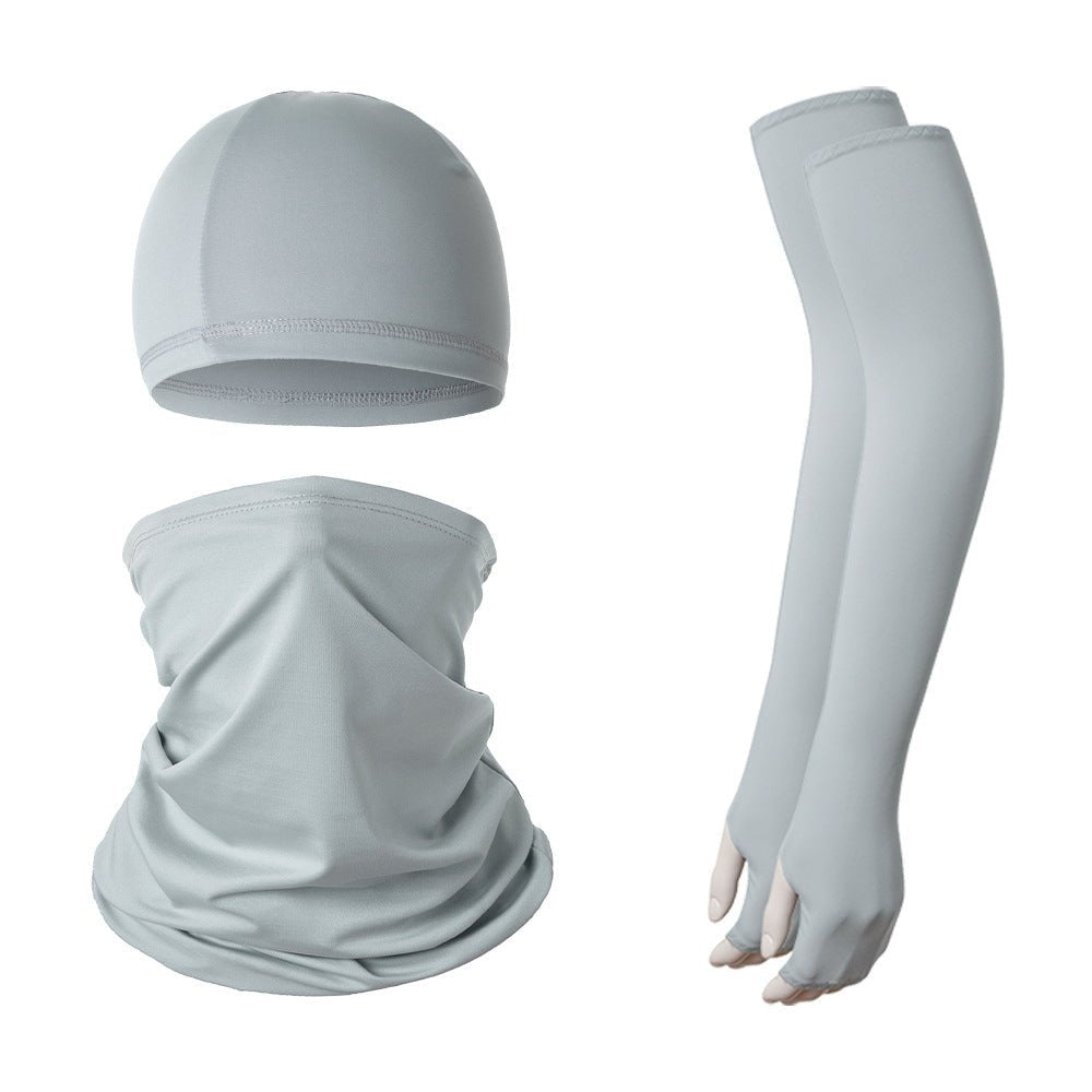 2 Sets Light Grey Cooling UV Protection Set - 2 Skull Cap, 2 Neck Gaiter & 4 Arm Sleeves for Outdoor Sports - Factory Direct Shop