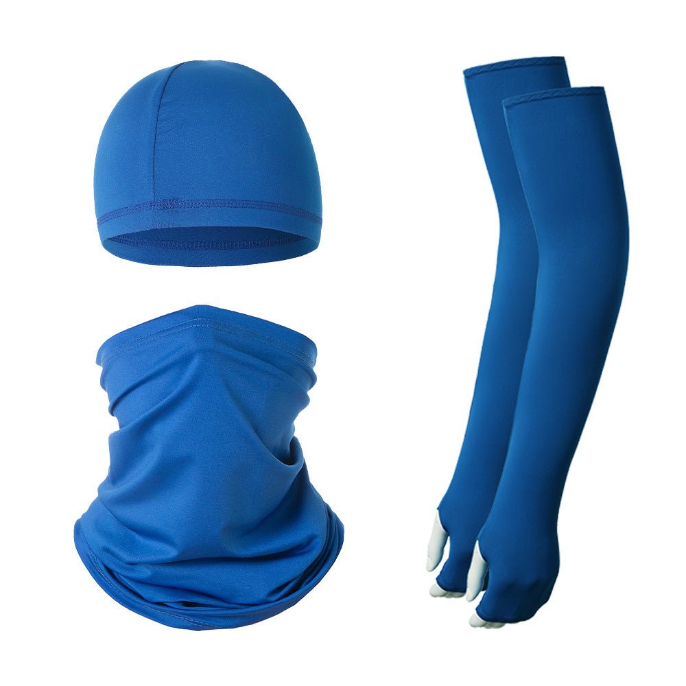 2 Sets Blue Cooling UV Protection Set - 2 Skull Cap, 2 Neck Gaiter & 4 Arm Sleeves for Outdoor Sports - Factory Direct Shop