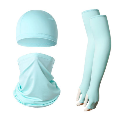 2 Sets Light Blue Cooling UV Protection Set - 2 Skull Cap, 2 Neck Gaiter & 4 Arm Sleeves for Outdoor Sports - Factory Direct Shop