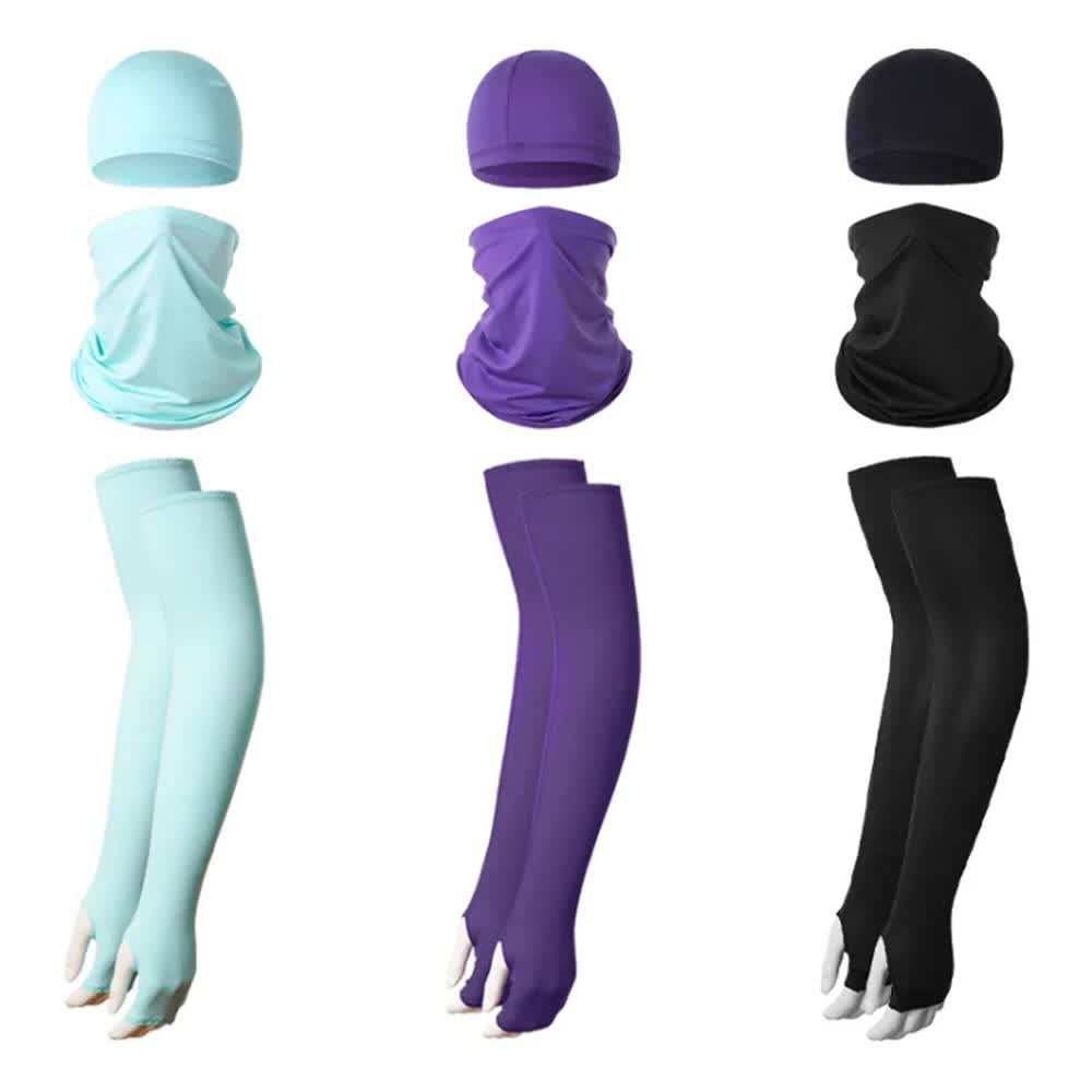 2 Sets Light Blue Cooling UV Protection Set - 2 Skull Cap, 2 Neck Gaiter & 4 Arm Sleeves for Outdoor Sports - Factory Direct Shop
