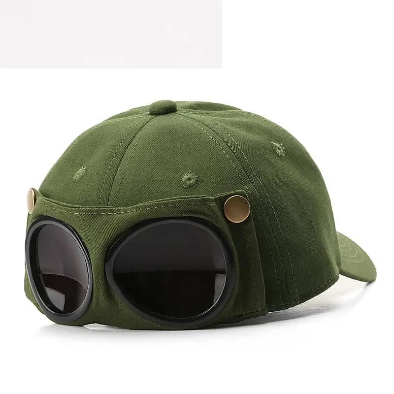 Army Green Stylish Aviator Goggle Baseball Cap - Unisex Outdoor Cotton Sun Hat
