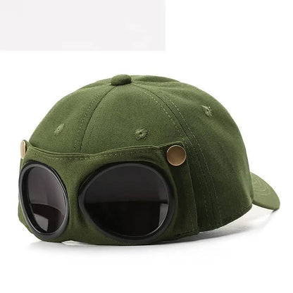 Army Green Stylish Aviator Goggle Baseball Cap - Unisex Outdoor Cotton Sun Hat
