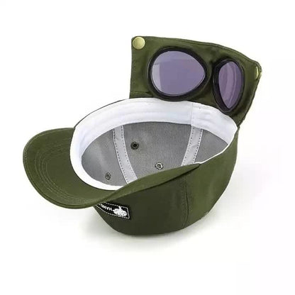 Army Green Stylish Aviator Goggle Baseball Cap - Unisex Outdoor Cotton Sun Hat