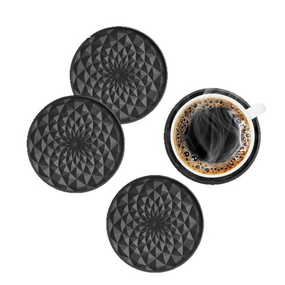 Black Geometric Silicone Drink Coasters Set (6 Pack) with Holder - Non - Slip Table Protectors - Factory Direct Shop