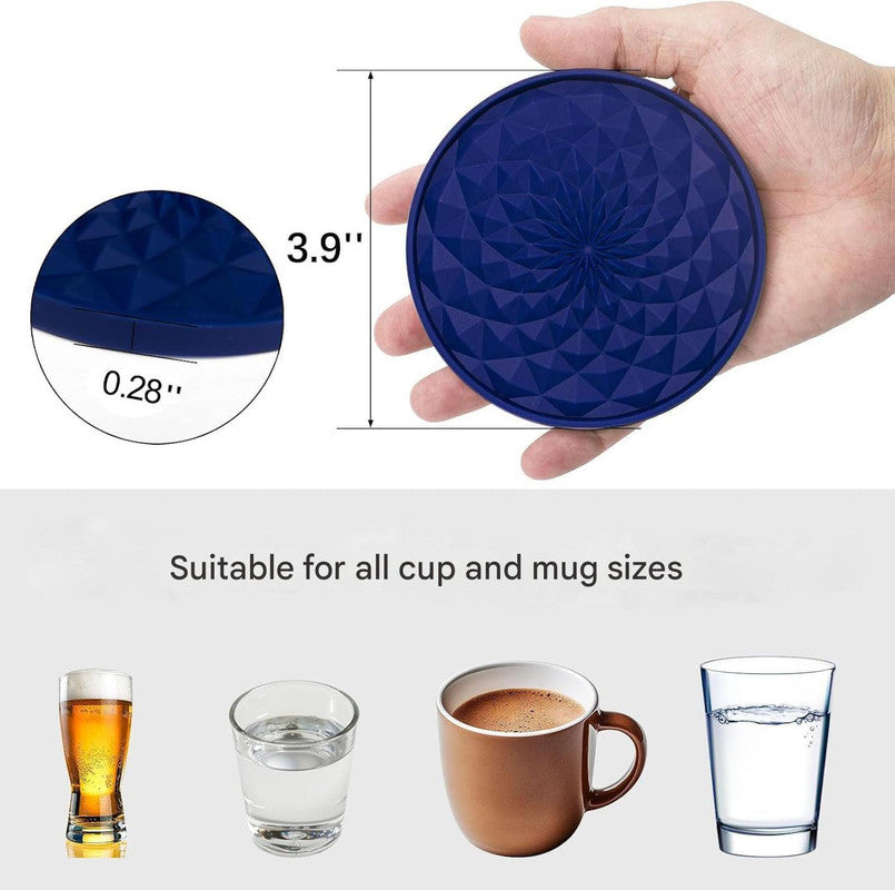 Black Geometric Silicone Drink Coasters Set (6 Pack) with Holder - Non - Slip Table Protectors - Factory Direct Shop