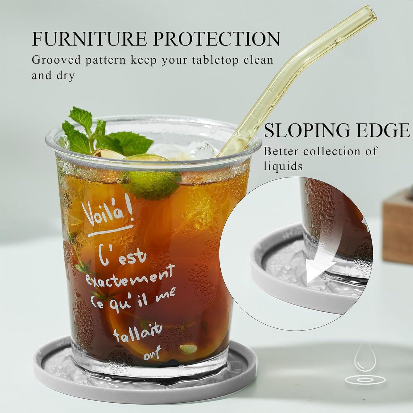 Black Geometric Silicone Drink Coasters Set (6 Pack) with Holder - Non - Slip Table Protectors - Factory Direct Shop