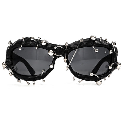 Purple Edgy Punk Rock Spiked Sunglasses - Statement Goth Studded Eyewear