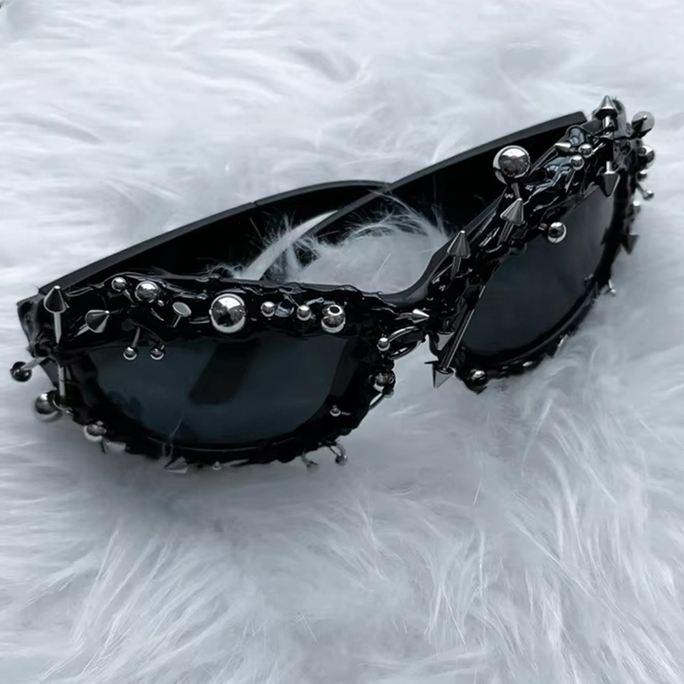 Purple Edgy Punk Rock Spiked Sunglasses - Statement Goth Studded Eyewear